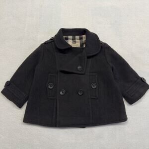 Burberry Baby Unisex 100% Wool Pea Coat Size 12‎ Months / 80 CM Nova Check Lined